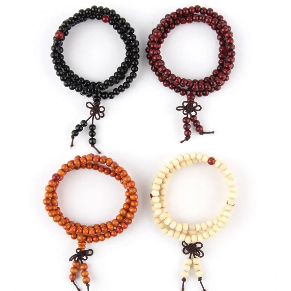 6mm Natural Sandalwood Buddhist Meditation 108 Beads Bracelet on wrist