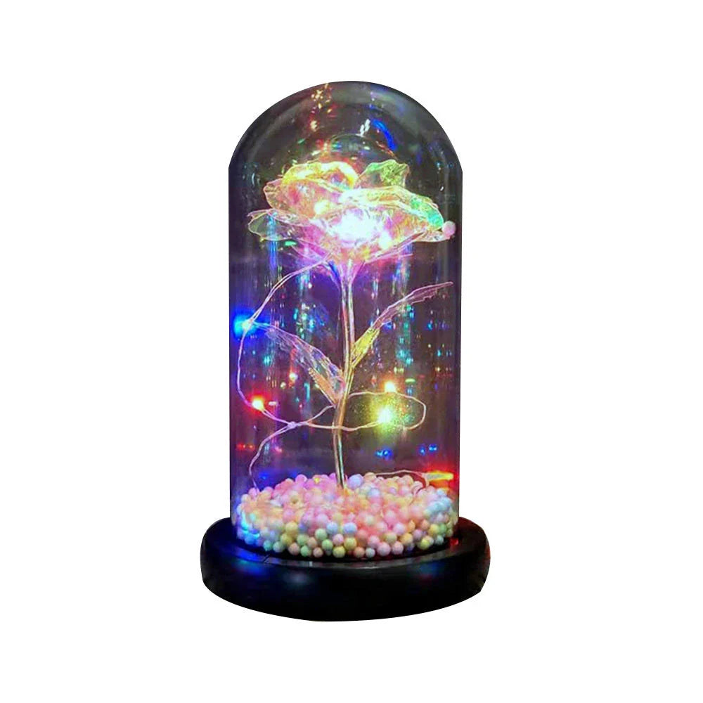 Enchanting artificial rose flower in a glass dome, a timeless home decor piece