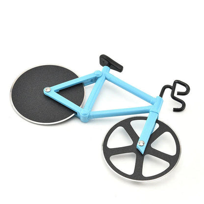 Stainless steel pizza cutter with modern bicycle-inspired design for effortless slicing of pizzas, flatbreads, and more
