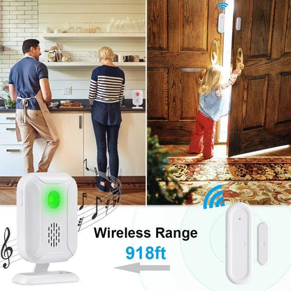 Wireless doorbell chime with 280-metre range, vibrant LED lights, and customisable settings for home and business security