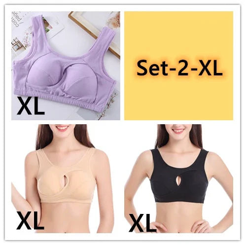 Supportive cotton sports bra with crossover design for lift and support, preventing sagging and bra lines