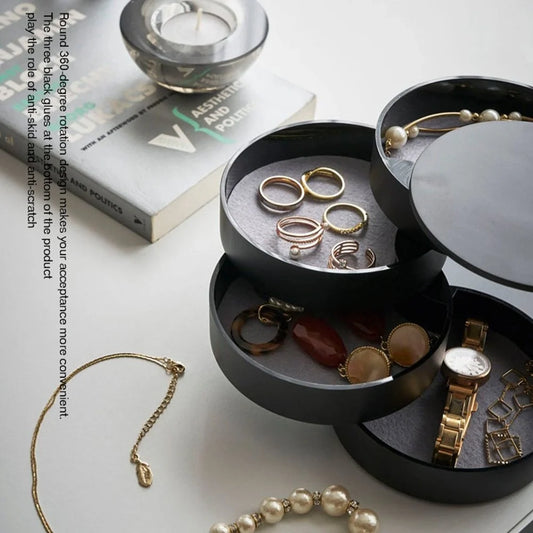 Plastic jewelry box storage container with 360-degree rotation and four-tier organizer
