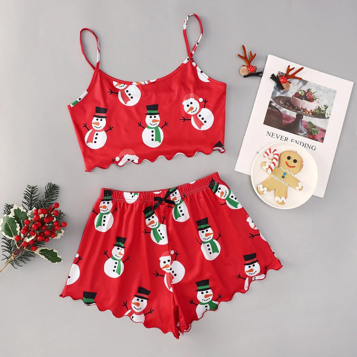 Women's Christmas-themed thin milk silk pajamas set with festive designs