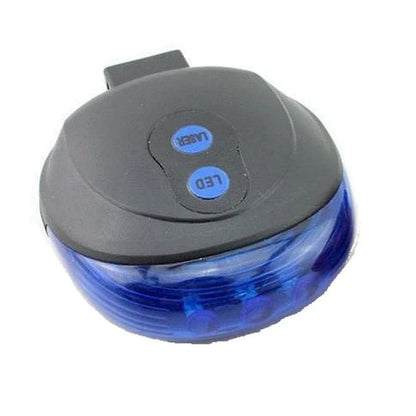 Bicycle tail light with 5 LED lights and 2 laser beams for enhanced visibility and safety on the road