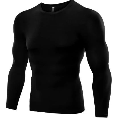 Premium men's long sleeve compression workout shirt in black, white, gray, green, blue, and red colors