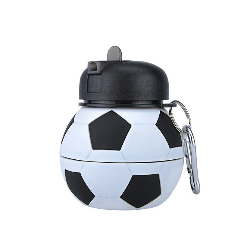 Foldable football-shaped silicone water bottle with straw - a durable, leak-proof, and eco-friendly travel companion for sports, hiking, and everyday hydration needs.