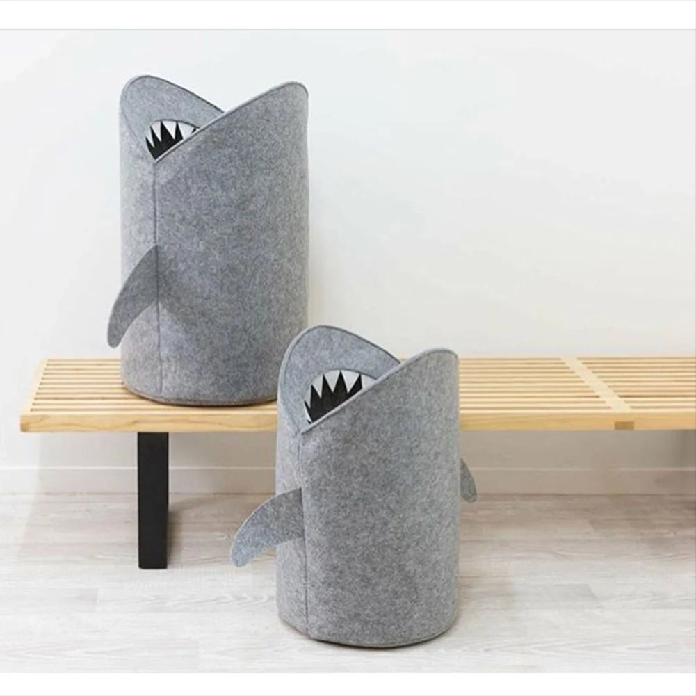 Shark-shaped kids' toy storage basket in premium felt, foldable design