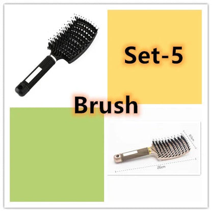 A premium hair brush with a sleek design, featuring soft bristles and a rounded massage function for healthy, detangled hair