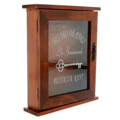 Vintage-style wooden key cabinet with six hanging hooks, offering a compact and stylish storage solution for your keys and small items.