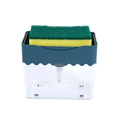 Sleek 2-in-1 soap dispenser and sponge caddy with push-button operation, modern design, and large 380ml capacity