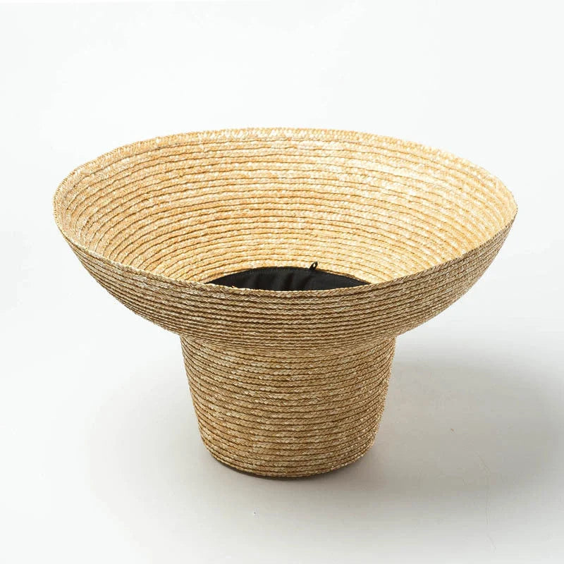 Vintage High Top Big Brim Straw Hat in yellow, perfect for sun protection