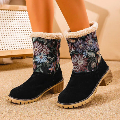 Stylish floral embroidered snow boots for women in multiple colors and sizes