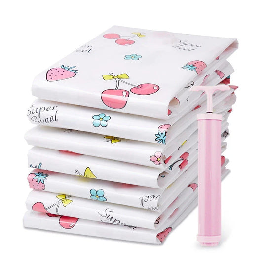 Versatile vacuum compression bags for storing quilts, clothes, and plush toys, reducing volume by up to 80% to maximise storage space.