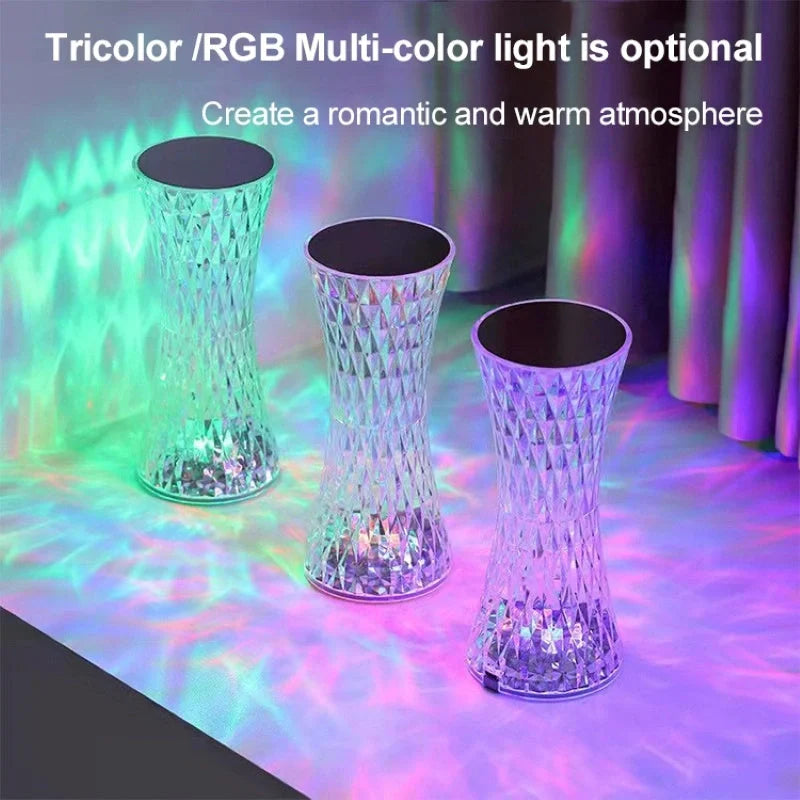 Vase Shape Atmosphere Crystal Lamp with USB charging and remote control on a bedside table