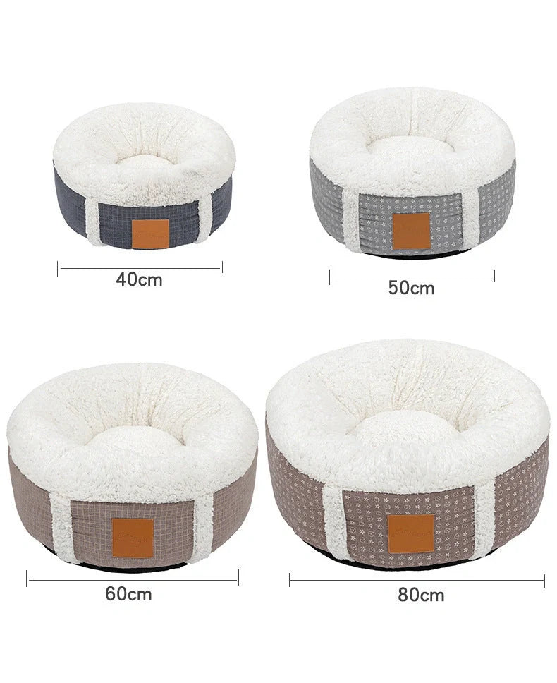 Winter Lamb Wool Pet Bed in grey, brown, dark grey, and 1Brown, sizes 40cm to 80cm