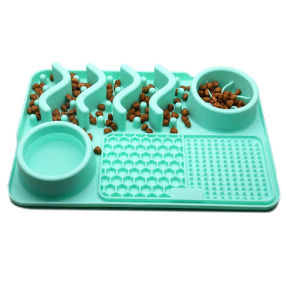 Multifunctional slow feeder silicone licking mat for dogs, available in various colors and sizes to promote healthier eating habits and dental care.