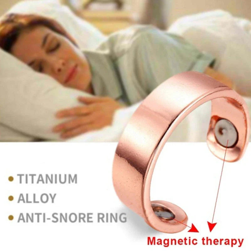 Adjustable Magnetic Therapy Ring in various colors and styles, designed to relieve snoring, improve sleep, and promote lymphatic drainage