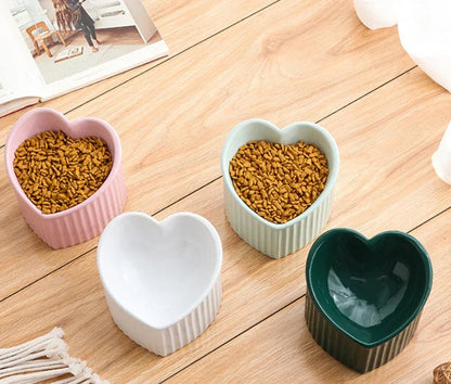 Elevated ceramic pet bowl with angled design for comfortable, natural feeding of cats and dogs