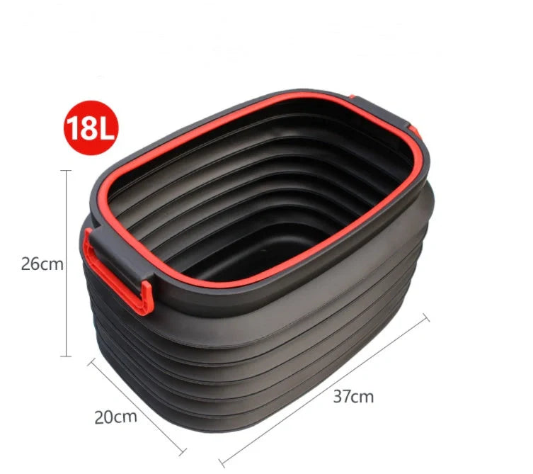 Vehicle-Mounted Retractable Fishing and Car Washing Bucket in black and red
