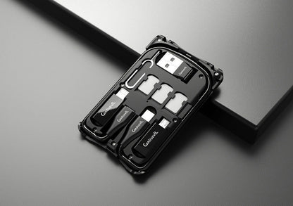 Multifunctional Travel Survival Card All-in-One Data Cable in black, compact and lightweight design