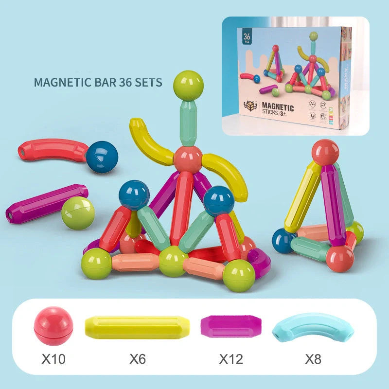 Colourful magnetic building blocks for children, educational toy with 50-100 pieces