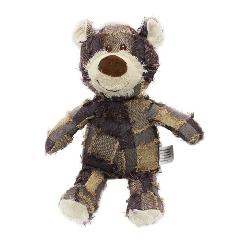 Bear-shaped plush dog toy with squeak sound and bite-resistant features