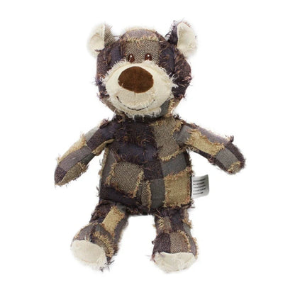 Bear-shaped plush dog toy with squeak sound and bite-resistant features