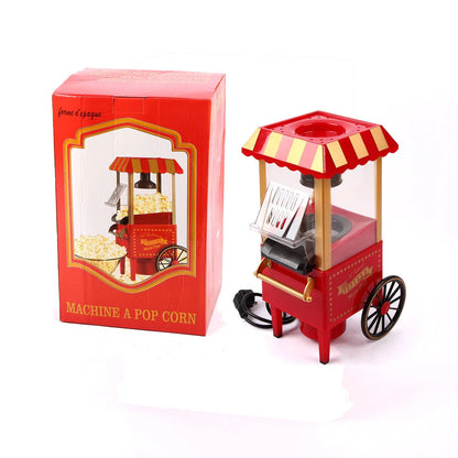 Retro-style popcorn maker with a classic car-inspired design, featuring a hot air popping mechanism for healthier, oil-free popcorn