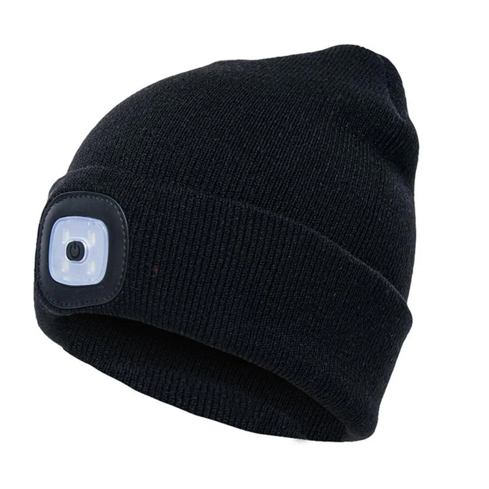 LED Knit Hat with built-in light for night visibility, made from 100% wool