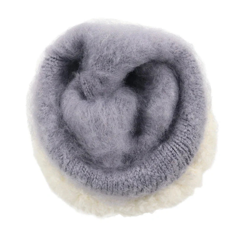 Women's winter knitted gloves in purple, pink, grey, and black