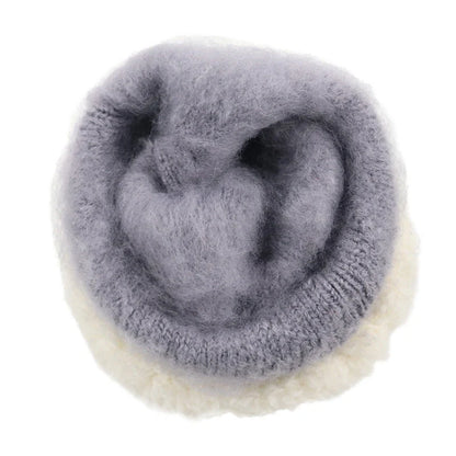 Women's winter knitted gloves in purple, pink, grey, and black