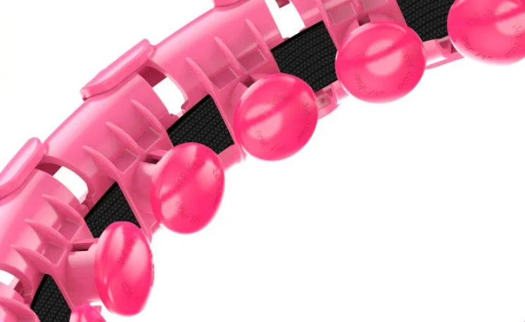 Adjustable ABS waist weight loss circle in grapefruit pink, blue, and purple
