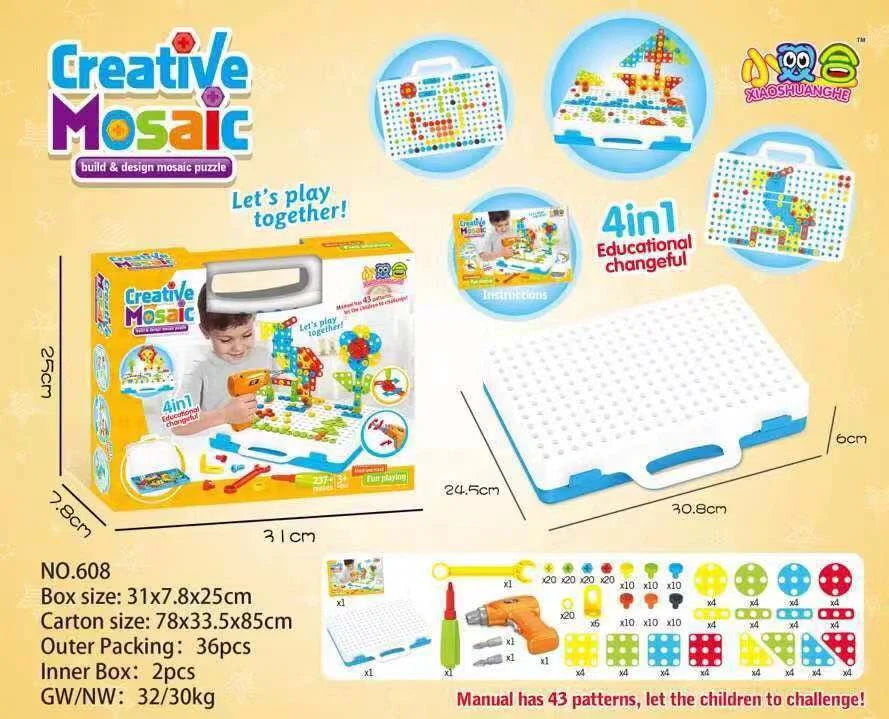 Educational building kit with safe plastic power drill for children aged 3+