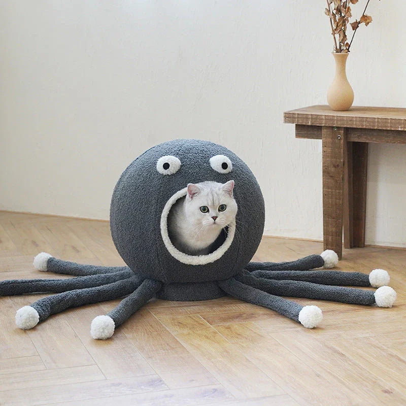 Cosy octopus-shaped pet nest, featuring a plush, high-quality fabric construction and a whimsical design for your cat's ultimate relaxation.