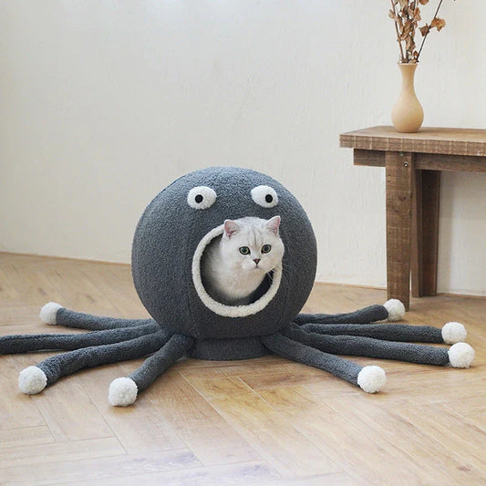 Cosy octopus-shaped pet nest, featuring a plush, high-quality fabric construction and a whimsical design for your cat's ultimate relaxation.