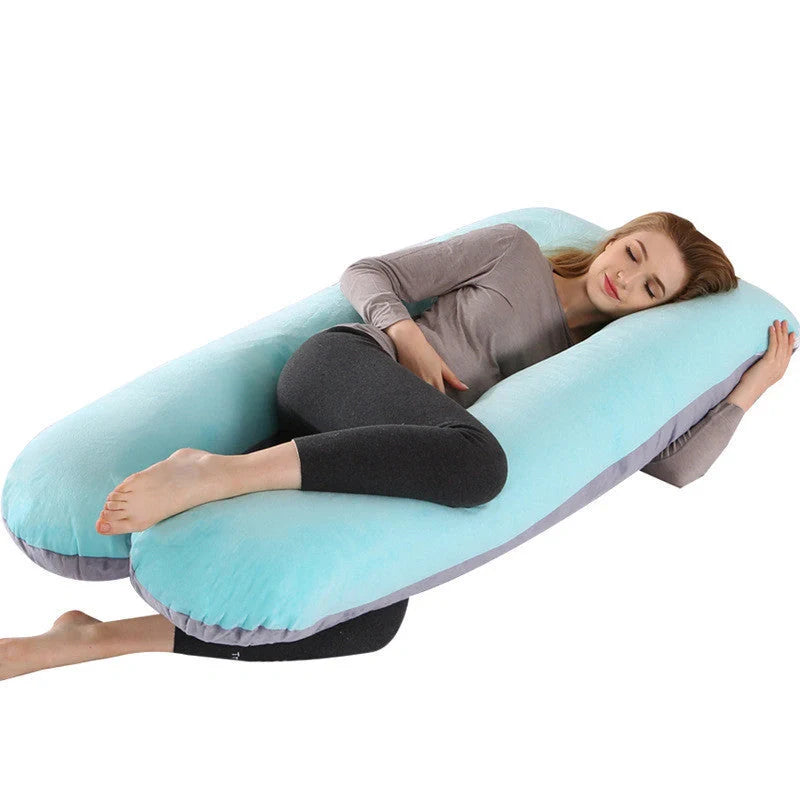 Premium U-shaped pregnancy pillow with soft cotton casing and polyester fiber filling for exceptional comfort and support
