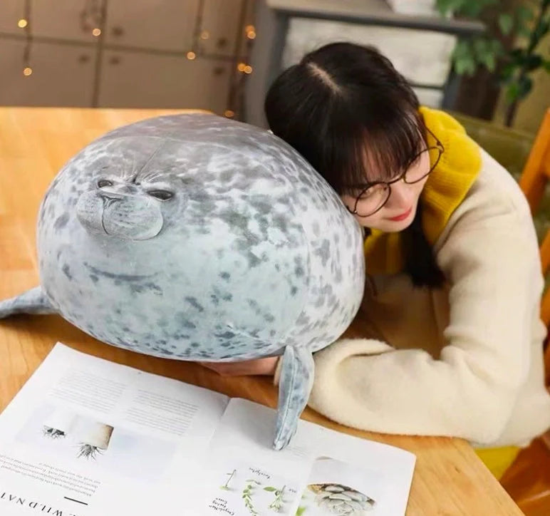 Large seal pillow doll plush toy in white or grey, sizes 30cm to 80cm
