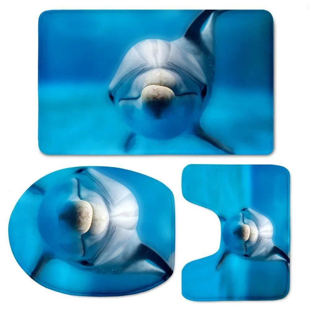 Custom 3D style bathroom set with flannel floor mats and toilet seat cover