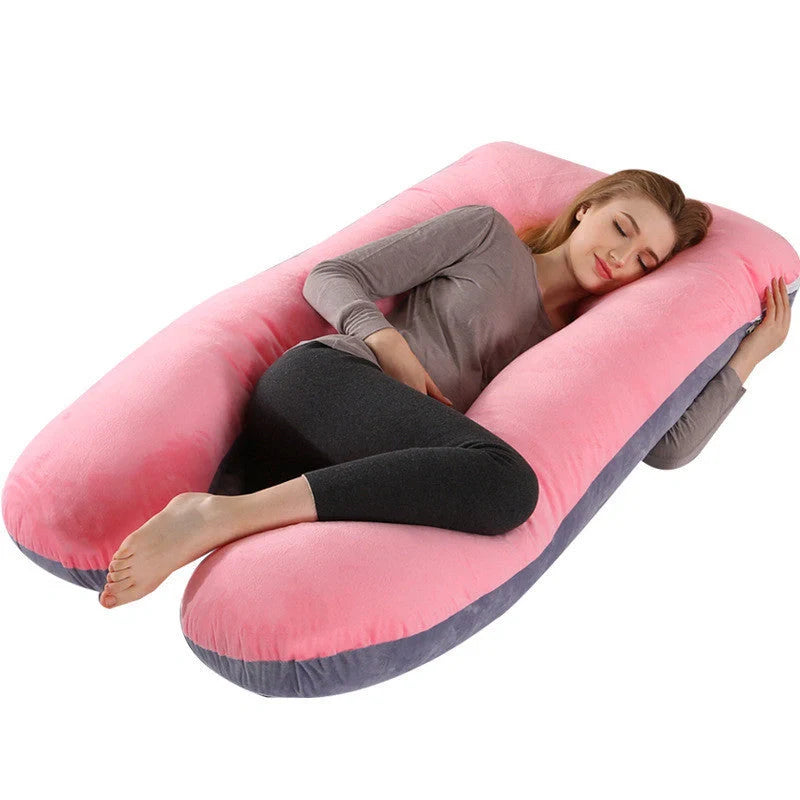 Premium U-shaped pregnancy pillow with soft cotton casing and polyester fiber filling for exceptional comfort and support