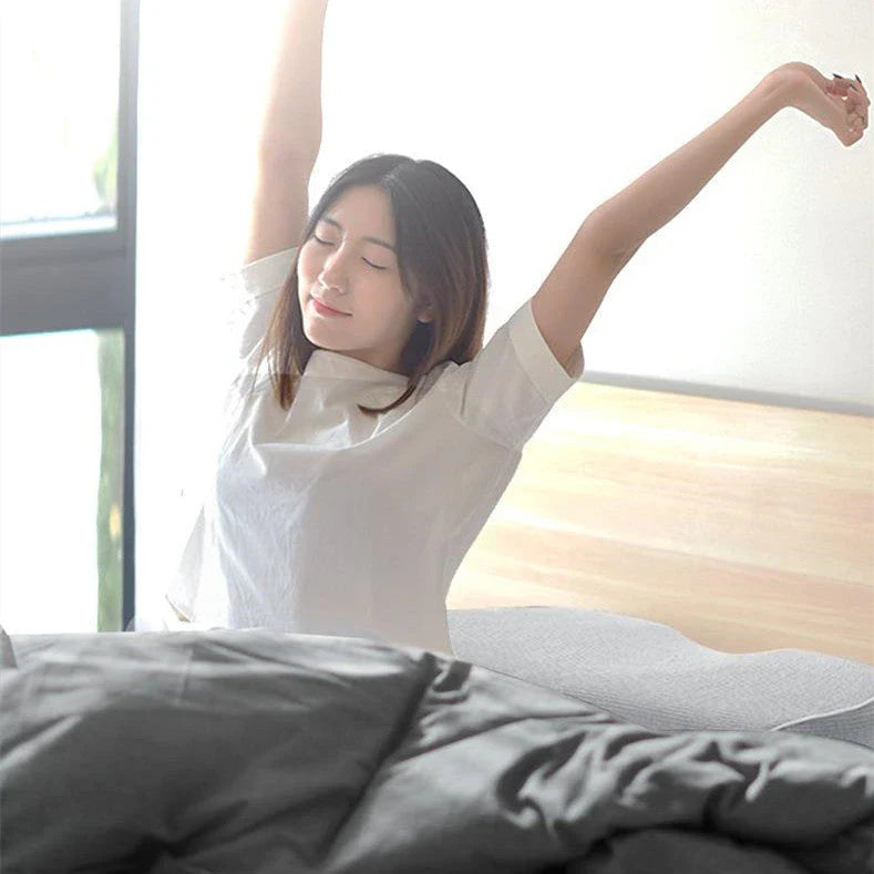 Customizable memory foam pillow with adjustable loft and knitted cotton cover for neck pain relief and better sleep