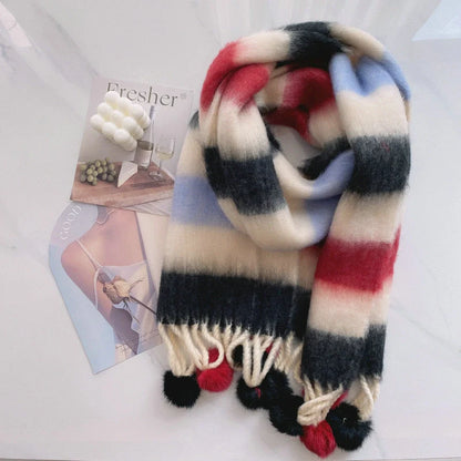 Vibrant rainbow mohair tassel scarf for warmth and style