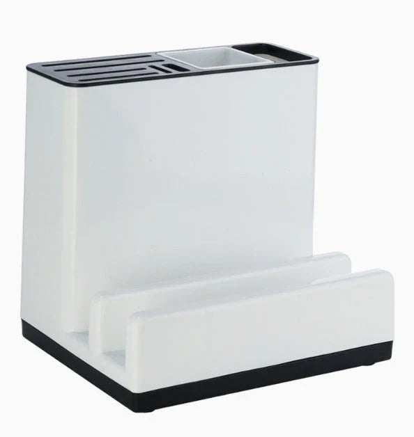 Convenient kitchen organizer with integrated storage shelves for tableware and knives