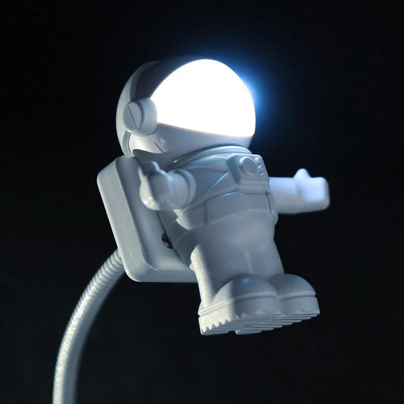 USB Astronaut LED Night Light with flying saucer design, white color, compact size