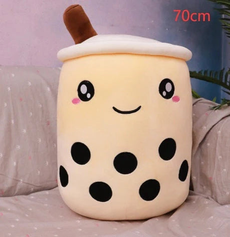 Strawberry Milk Tea Plush Boba Toy Pillow in various colours and sizes