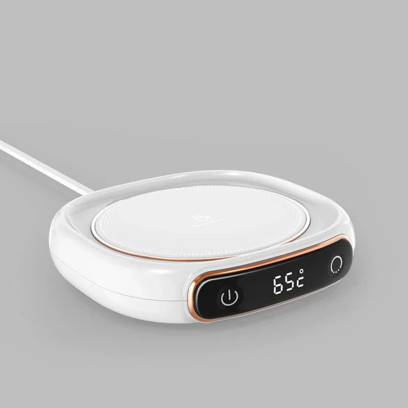 Sleek cordless coffee mug warmer keeps hot drinks at perfect temperature for hours