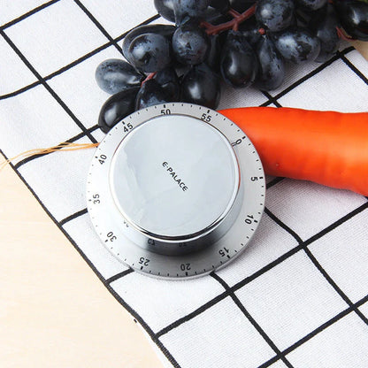 Robust stainless steel mechanical kitchen timer with strong magnetic back for easy placement on any metal surface