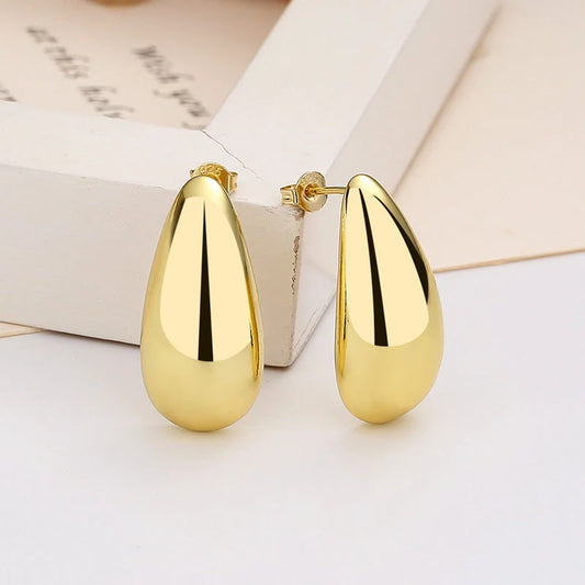Water Drop Glossy 16k Real Gold Plated Copper Earrings with geometric design