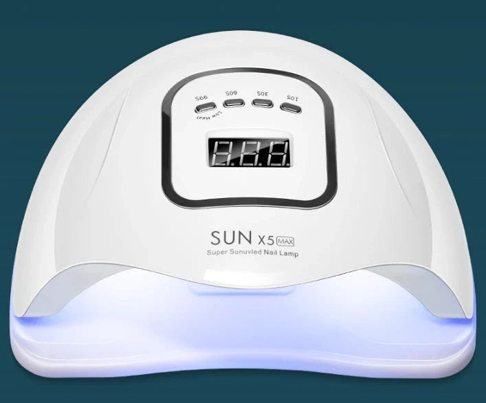 White dual UV/LED quick-drying nail polish lamp with adjustable settings