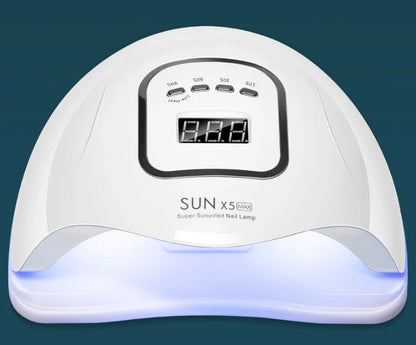White dual UV/LED quick-drying nail polish lamp with adjustable settings