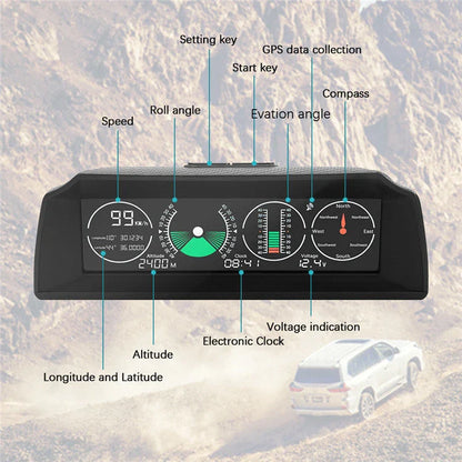 GPS GO 2 Car HUD with Satellite-powered Speed, Tilt, and Navigation Displays